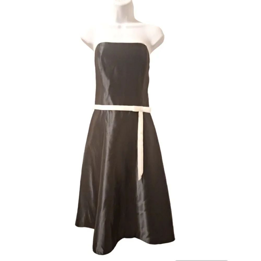 Scott McClintock vintage black/ white trim satin strapless formal dress 10